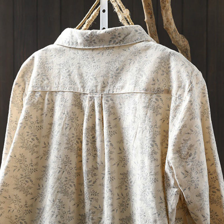 Koszula damska z długim rękawem z bawełny z nadrukiem w kwiaty i guzikami w kształcie Buddha Stones - image 4