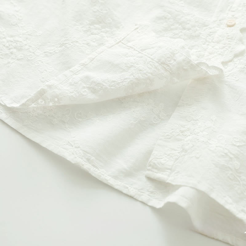 Koszula damska z długim rękawem z bawełny z haftowanymi kwiatami i falbaną na kołnierzyku z motywem Buddha Stones - image 10