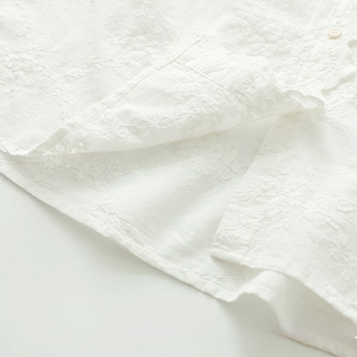 Koszula damska z długim rękawem z bawełny z haftowanymi kwiatami i falbaną na kołnierzyku z motywem Buddha Stones - image 10