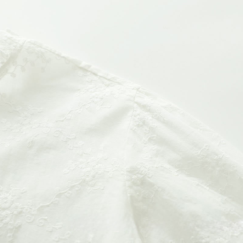 Koszula damska z długim rękawem z bawełny z haftowanymi kwiatami i falbaną na kołnierzyku z motywem Buddha Stones - image 7