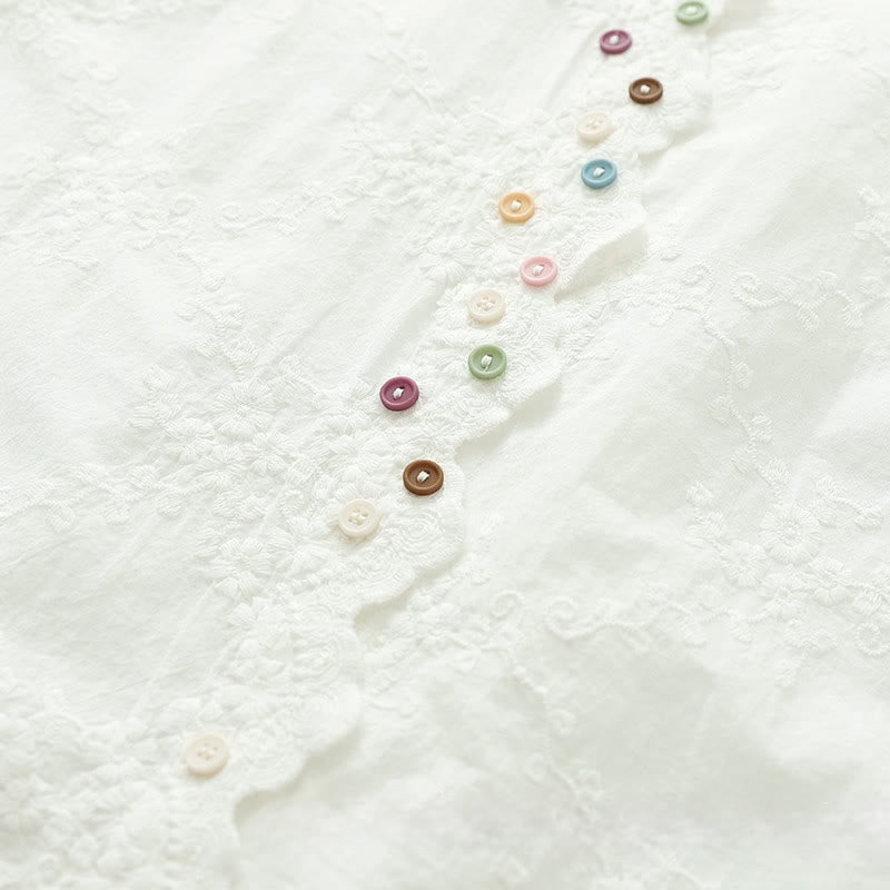 Koszula damska z długim rękawem z bawełny z haftowanymi kwiatami i falbaną na kołnierzyku z motywem Buddha Stones - image 6