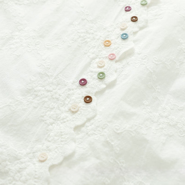 Koszula damska z długim rękawem z bawełny z haftowanymi kwiatami i falbaną na kołnierzyku z motywem Buddha Stones - image 6
