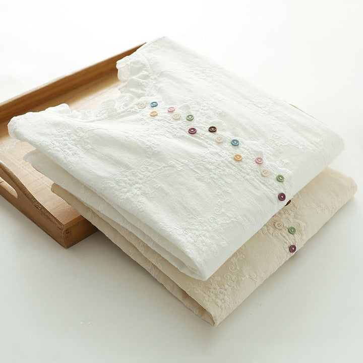 Koszula damska z długim rękawem z bawełny z haftowanymi kwiatami i falbaną na kołnierzyku z motywem Buddha Stones - image 15