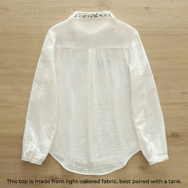 Koszula damska z długim rękawem z bawełny z kolorowymi kwiatowymi guzikami i Buddha Stones - image 2