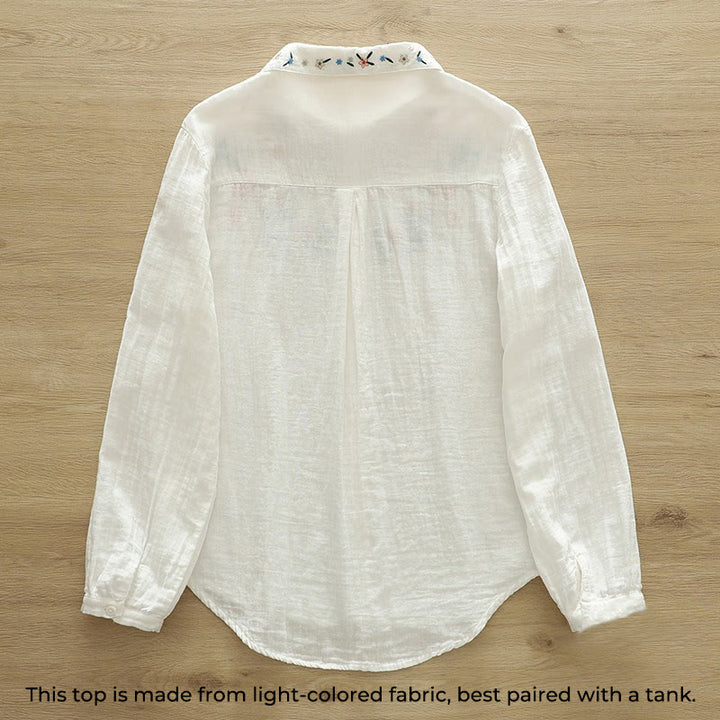 Koszula damska z długim rękawem z bawełny z kolorowymi kwiatowymi guzikami i Buddha Stones - image 2