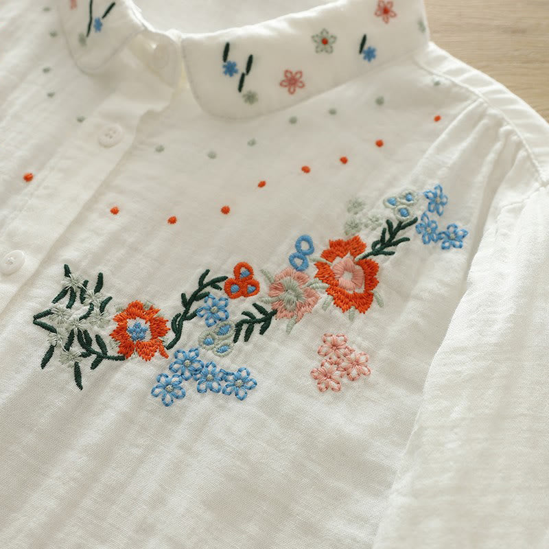 Koszula damska z długim rękawem z bawełny z kolorowymi kwiatowymi guzikami i Buddha Stones - image 8