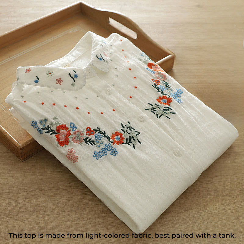 Koszula damska z długim rękawem z bawełny z kolorowymi kwiatowymi guzikami i Buddha Stones - image 3