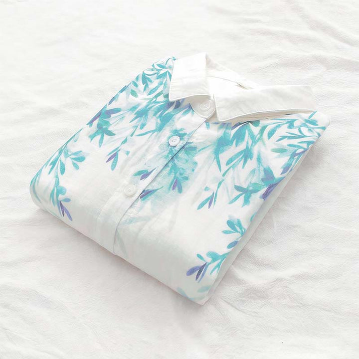 Koszula damska z długim rękawem z bawełny "Buddha Stones Fall White Green Grass Buttons" - image 6