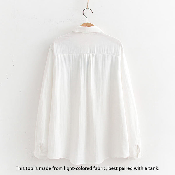 Koszula damska z długim rękawem z bawełny "Buddha Stones Fall White Green Grass Buttons" - image 2