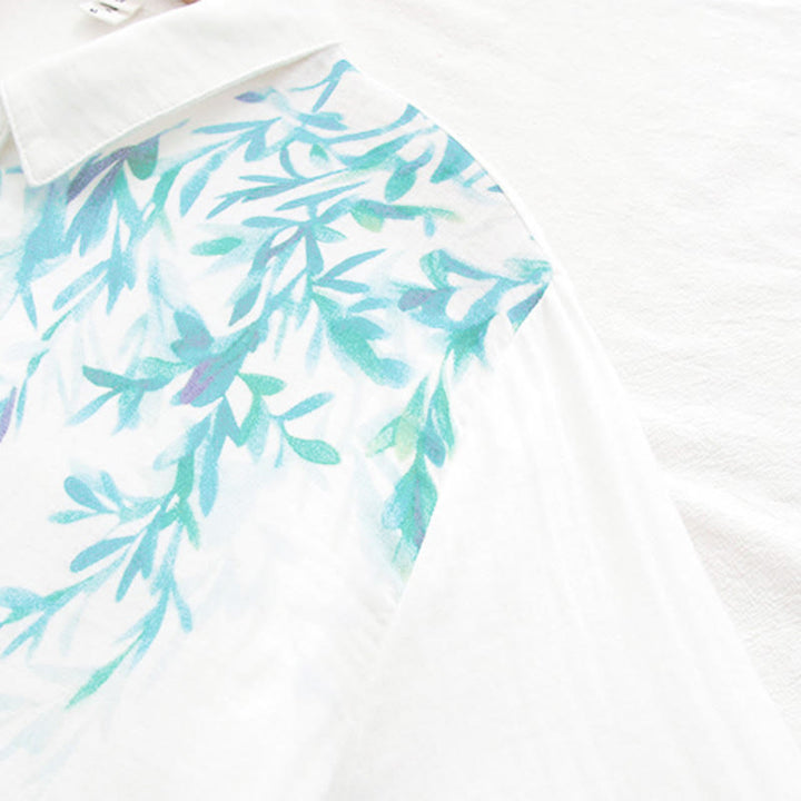 Koszula damska z długim rękawem z bawełny "Buddha Stones Fall White Green Grass Buttons" - image 9