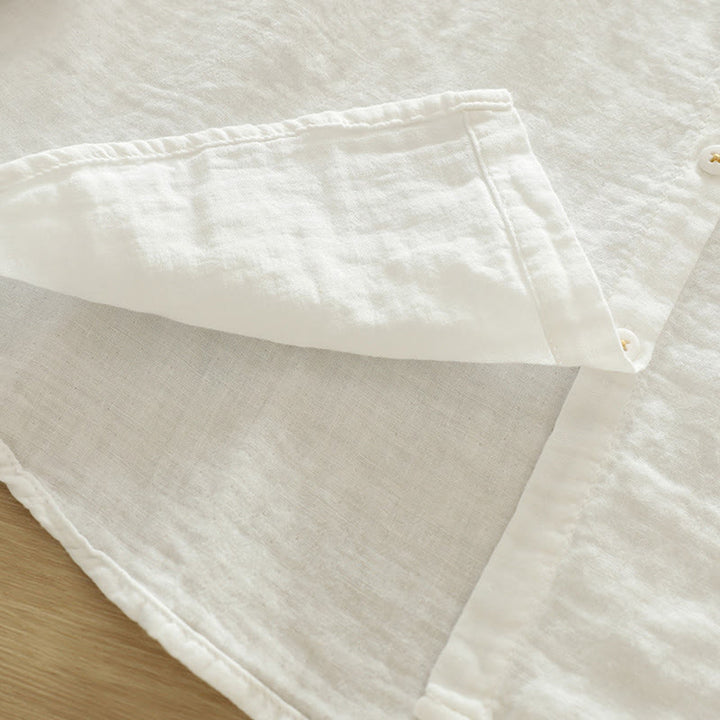 Koszula damska z długim rękawem z bawełny z haftowanymi guzikami w kształcie Buddha Stones w kolorze białym i geometrycznym - image 10