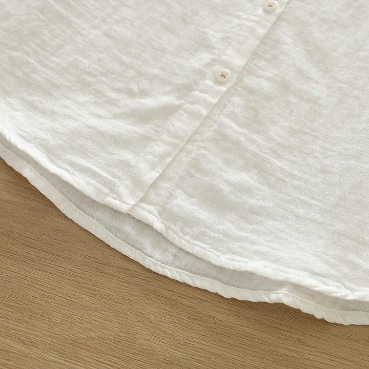 Koszula damska z długim rękawem z bawełny z haftowanymi guzikami w kształcie Buddha Stones w kolorze białym i geometrycznym - image 11