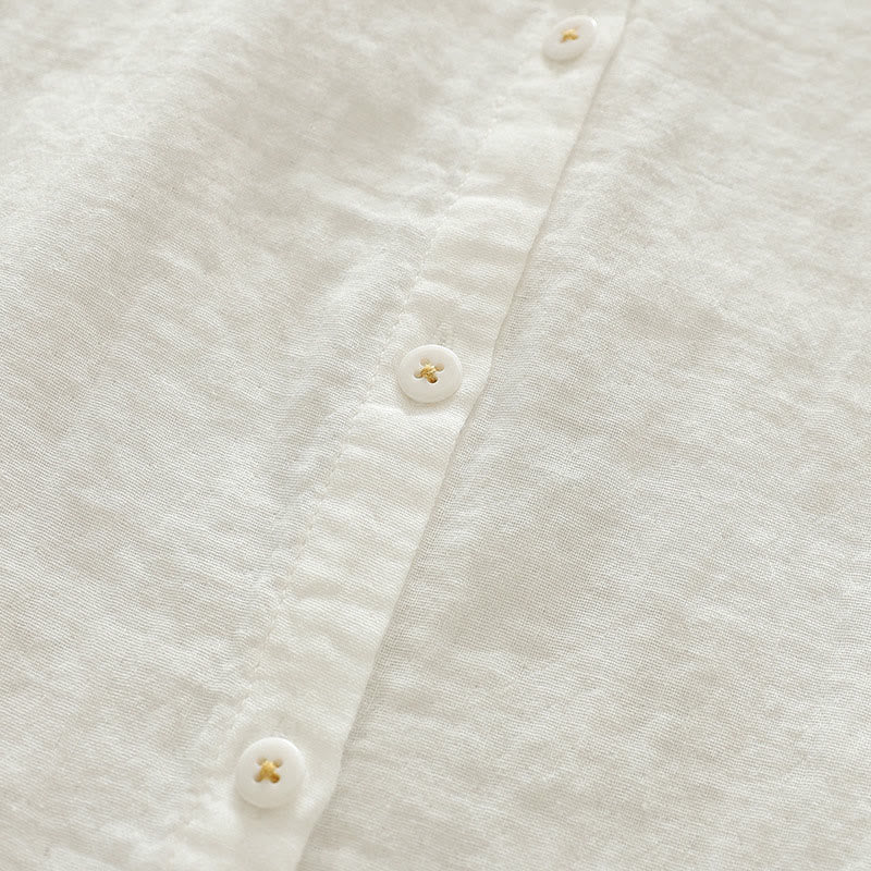 Koszula damska z długim rękawem z bawełny z haftowanymi guzikami w kształcie Buddha Stones w kolorze białym i geometrycznym - image 9