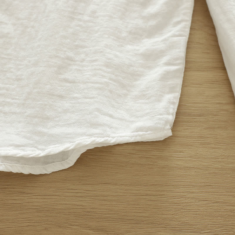 Koszula damska z długim rękawem z bawełny z haftowanymi guzikami w kształcie Buddha Stones w kolorze białym i geometrycznym - image 12