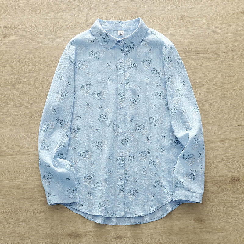 Koszula damska z długim rękawem z bawełny z długimi, białymi i żółtymi kwiatami w kształcie Buddha Stones - LightSkyBlue - US6, UK/AU10, EU38 (XL) - image 12