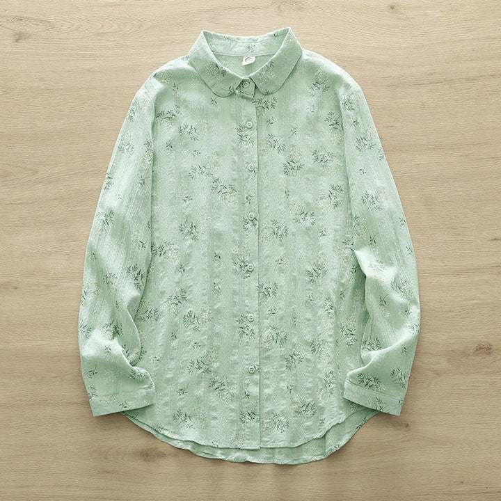 Koszula damska z długim rękawem z bawełny z długimi, białymi i żółtymi kwiatami w kształcie Buddha Stones - PaleGreen - US6, UK/AU10, EU38 (XL) - image 11