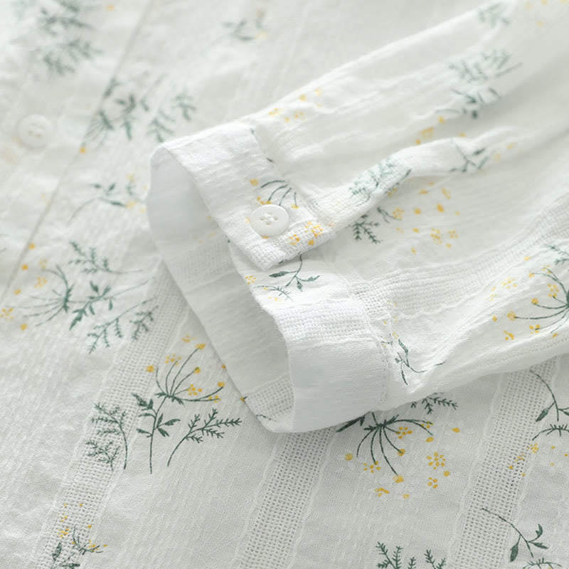 Koszula damska z długim rękawem z bawełny z długimi, białymi i żółtymi kwiatami w kształcie Buddha Stones - image 7