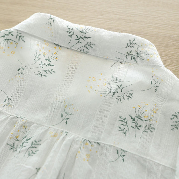 Koszula damska z długim rękawem z bawełny z długimi, białymi i żółtymi kwiatami w kształcie Buddha Stones - image 4