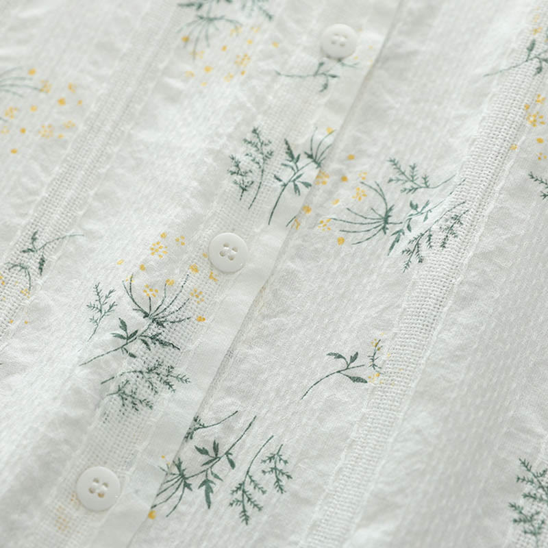 Koszula damska z długim rękawem z bawełny z długimi, białymi i żółtymi kwiatami w kształcie Buddha Stones - image 6