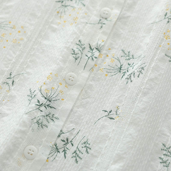 Koszula damska z długim rękawem z bawełny z długimi, białymi i żółtymi kwiatami w kształcie Buddha Stones - image 6