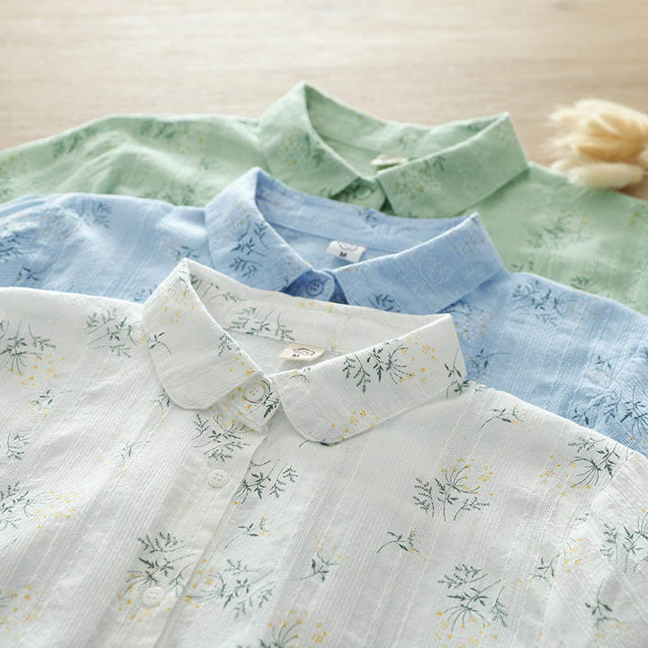 Koszula damska z długim rękawem z bawełny z długimi, białymi i żółtymi kwiatami w kształcie Buddha Stones - image 15