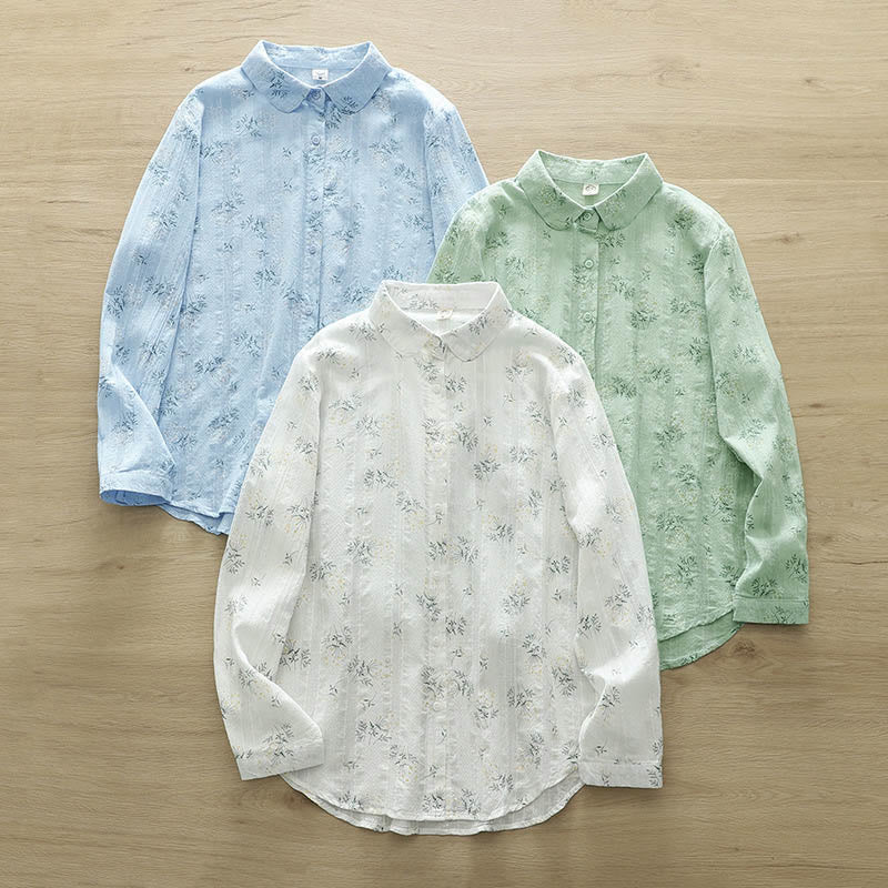 Koszula damska z długim rękawem z bawełny z długimi, białymi i żółtymi kwiatami w kształcie Buddha Stones - image 13