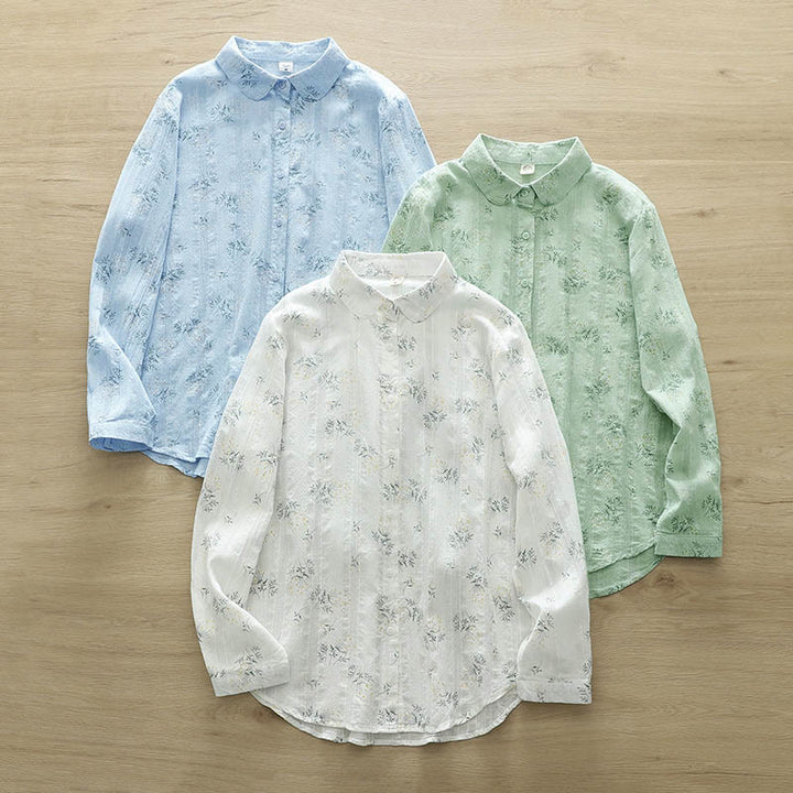 Koszula damska z długim rękawem z bawełny z długimi, białymi i żółtymi kwiatami w kształcie Buddha Stones - image 13