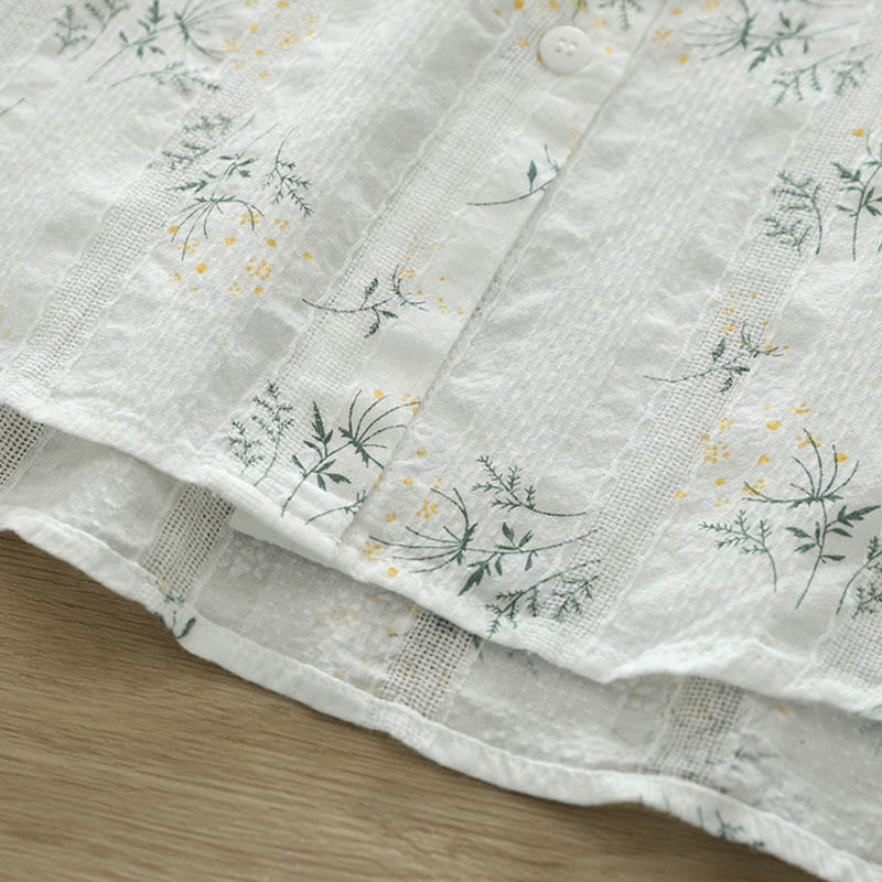 Koszula damska z długim rękawem z bawełny z długimi, białymi i żółtymi kwiatami w kształcie Buddha Stones - image 8