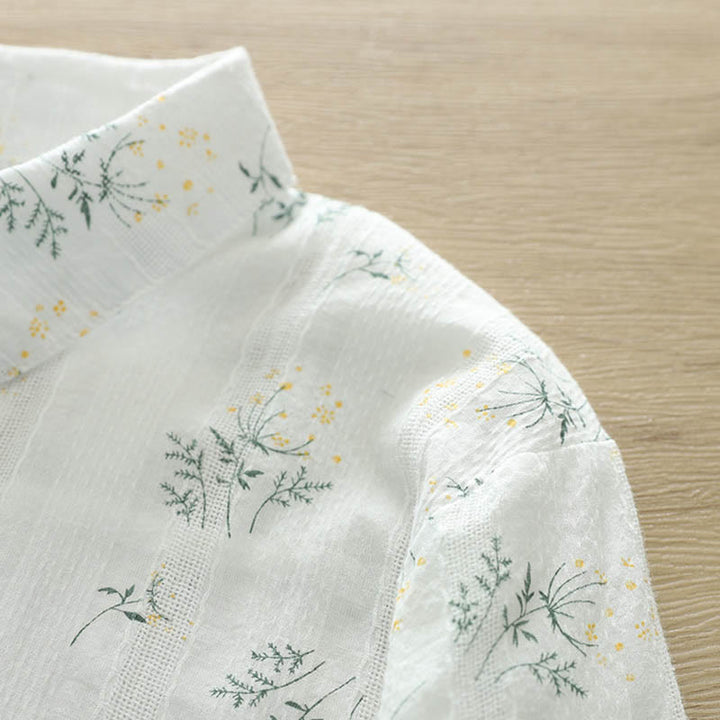 Koszula damska z długim rękawem z bawełny z długimi, białymi i żółtymi kwiatami w kształcie Buddha Stones - image 5