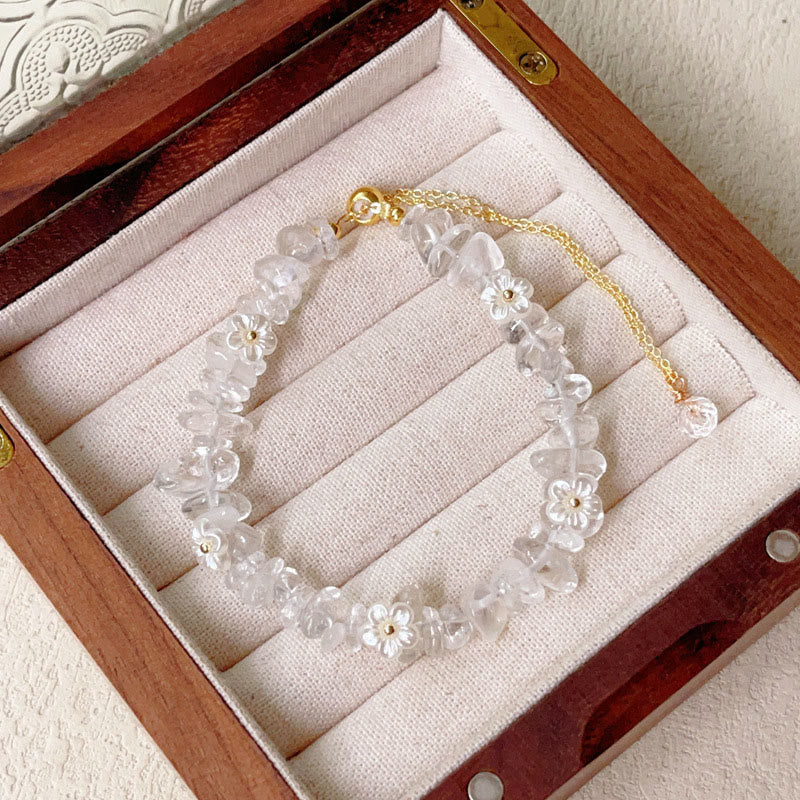 Bransoletka z nieregularnym wzorem kwiatów z kryształu Buddha Stones z ametystem i białym kryształem - Biały kryształ (obwód nadgarstka: 15-19 cm) - image 3