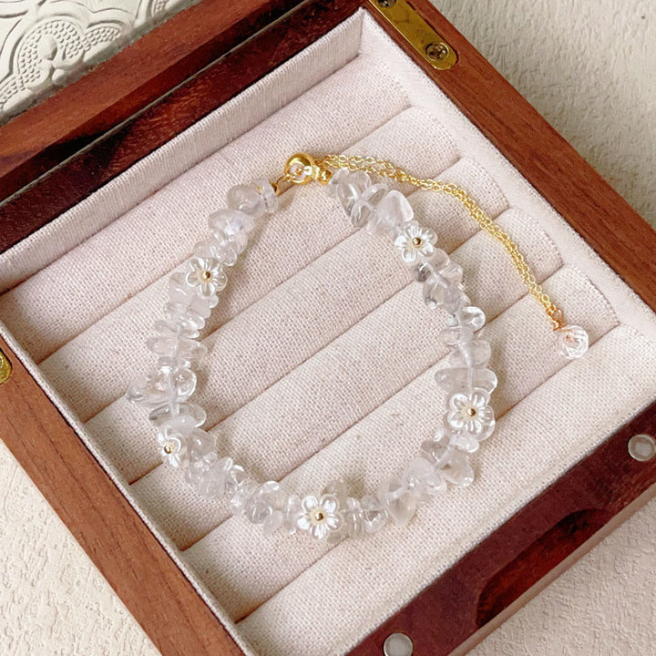 Bransoletka z nieregularnym wzorem kwiatów z kryształu Buddha Stones z ametystem i białym kryształem - Biały kryształ (obwód nadgarstka: 15-19 cm) - image 3