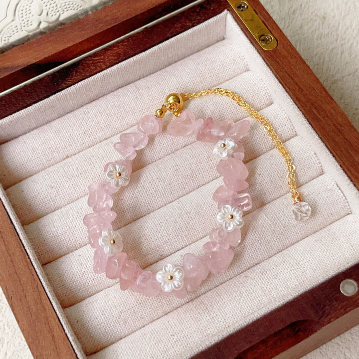 Bransoletka z nieregularnym wzorem kwiatów z kryształu Buddha Stones z ametystem i białym kryształem - Różowy kryształ (obwód nadgarstka: 15-19 cm) - image 9