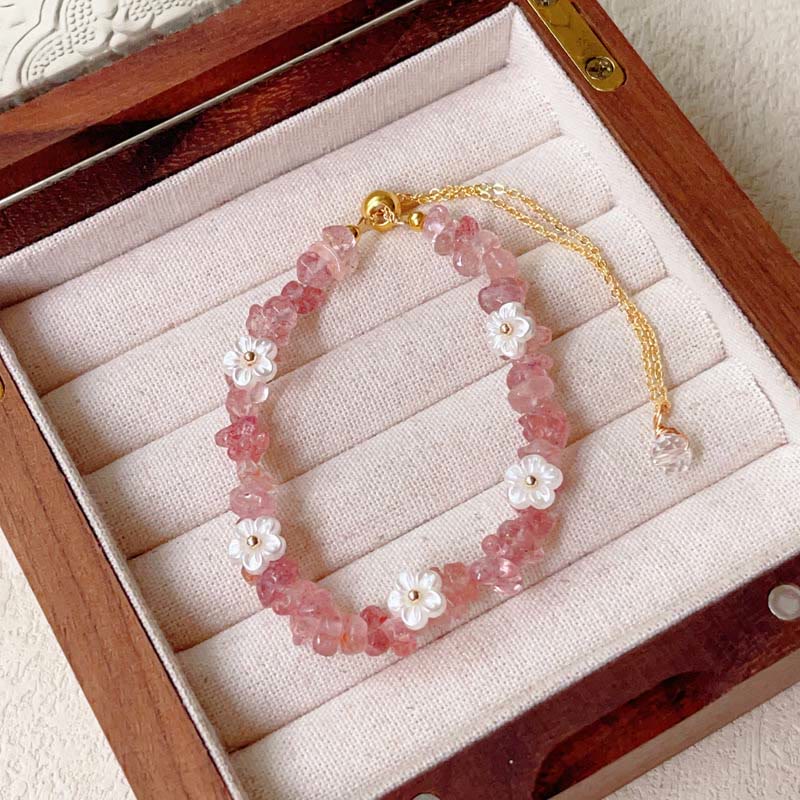 Bransoletka z nieregularnym wzorem kwiatów z kryształu Buddha Stones z ametystem i białym kryształem - Kwarc truskawkowy (obwód nadgarstka: 15-19 cm) - image 11