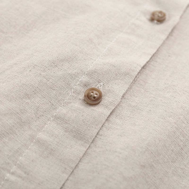 Koszula damska z długim rękawem z bawełny z haftowanymi guzikami i kwiatowymi motywami trawy w kolorze beżowym z Buddha Stones - image 4