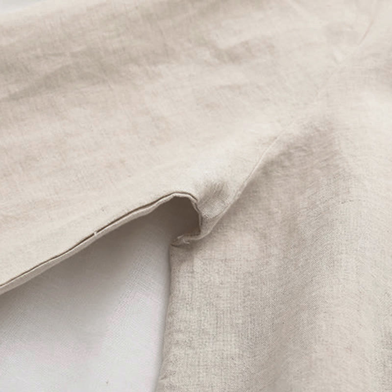 Koszula damska z długim rękawem z bawełny z haftowanymi guzikami i kwiatowymi motywami trawy w kolorze beżowym z Buddha Stones - image 5