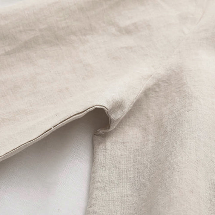 Koszula damska z długim rękawem z bawełny z haftowanymi guzikami i kwiatowymi motywami trawy w kolorze beżowym z Buddha Stones - image 5