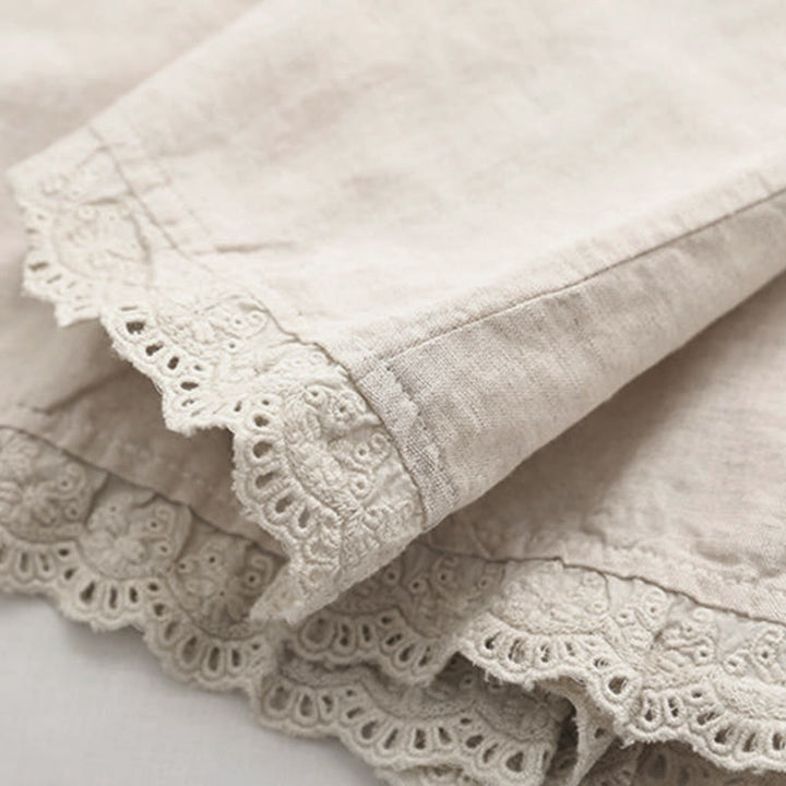 Koszula damska z długim rękawem z bawełny z haftowanymi guzikami i kwiatowymi motywami trawy w kolorze beżowym z Buddha Stones - image 8