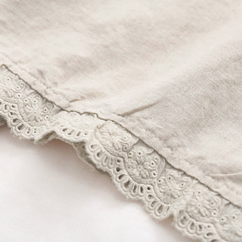 Koszula damska z długim rękawem z bawełny z haftowanymi guzikami i kwiatowymi motywami trawy w kolorze beżowym z Buddha Stones - image 7