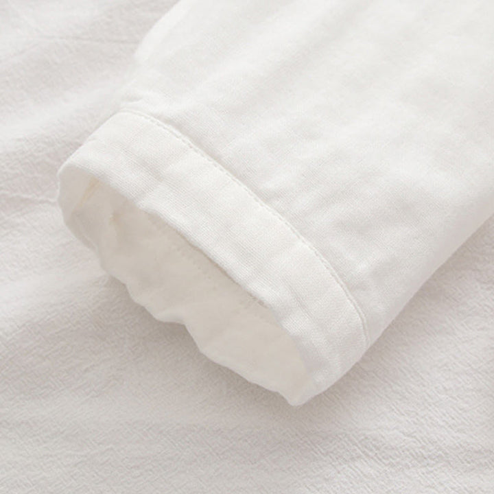 Koszula damska z długim rękawem z bawełny z haftowanymi guzikami i Buddha Stones w kolorze różowym i kwiatami śliwki - image 11