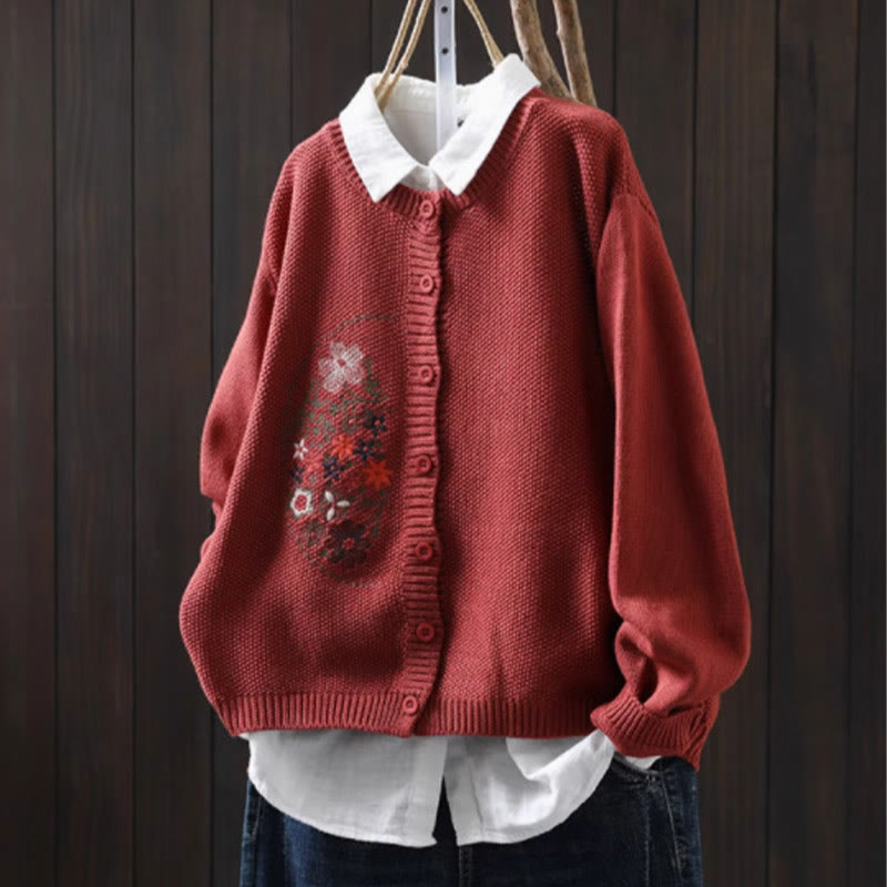 Sweter kardigan z długim rękawem i haftowanymi guzikami z motywem kamieni Buddha Stones damskiej - Pomidor - US4-6, UK/AU8-10, EU36-38 (F) - image 18