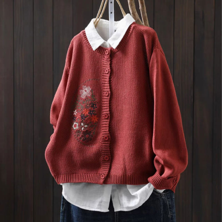 Sweter kardigan z długim rękawem i haftowanymi guzikami z motywem kamieni Buddha Stones damskiej - Pomidor - US4-6, UK/AU8-10, EU36-38 (F) - image 18