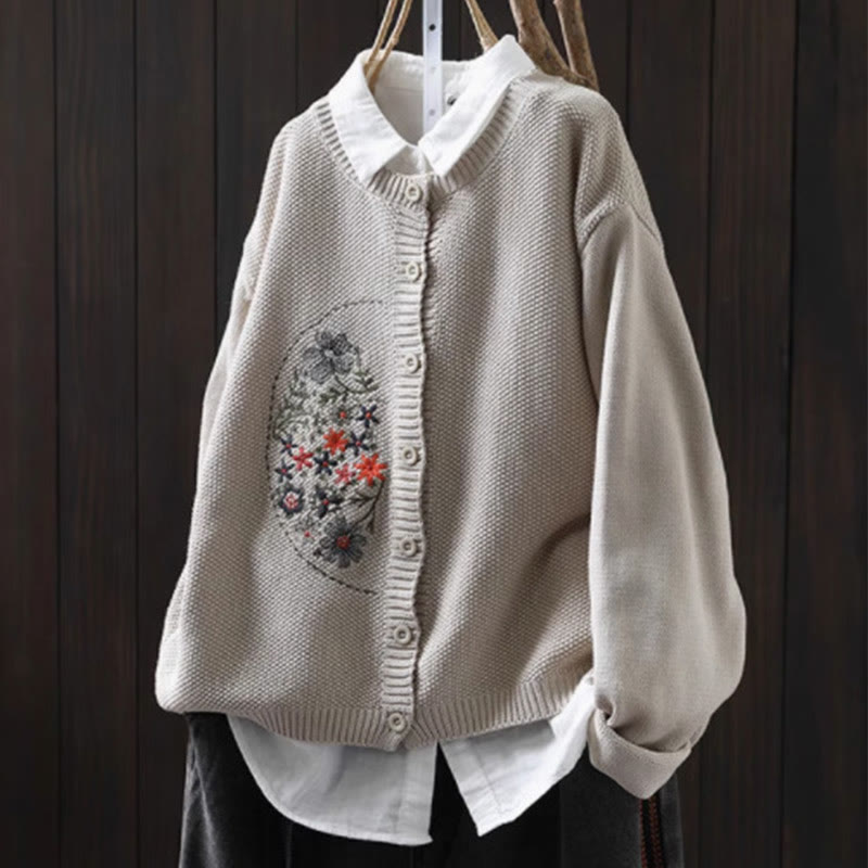 Sweter kardigan z długim rękawem i haftowanymi guzikami z motywem kamieni Buddha Stones damskiej - Bielizna - US4-6, UK/AU8-10, EU36-38 (F) - image 14