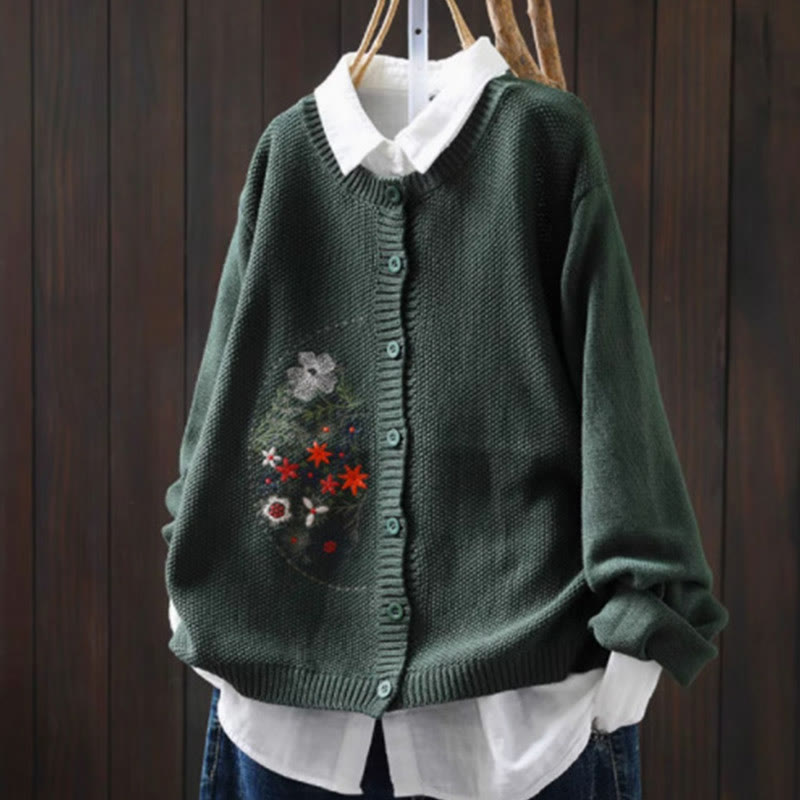 Sweter kardigan z długim rękawem i haftowanymi guzikami z motywem kamieni Buddha Stones damskiej - SeaGreen - US4-6, UK/AU8-10, EU36-38 (F) - image 22