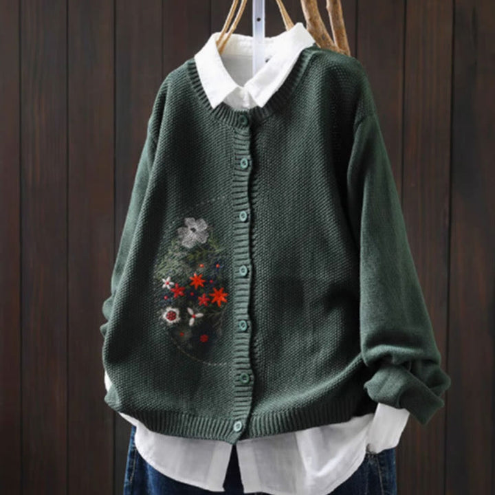 Sweter kardigan z długim rękawem i haftowanymi guzikami z motywem kamieni Buddha Stones damskiej - SeaGreen - US4-6, UK/AU8-10, EU36-38 (F) - image 22