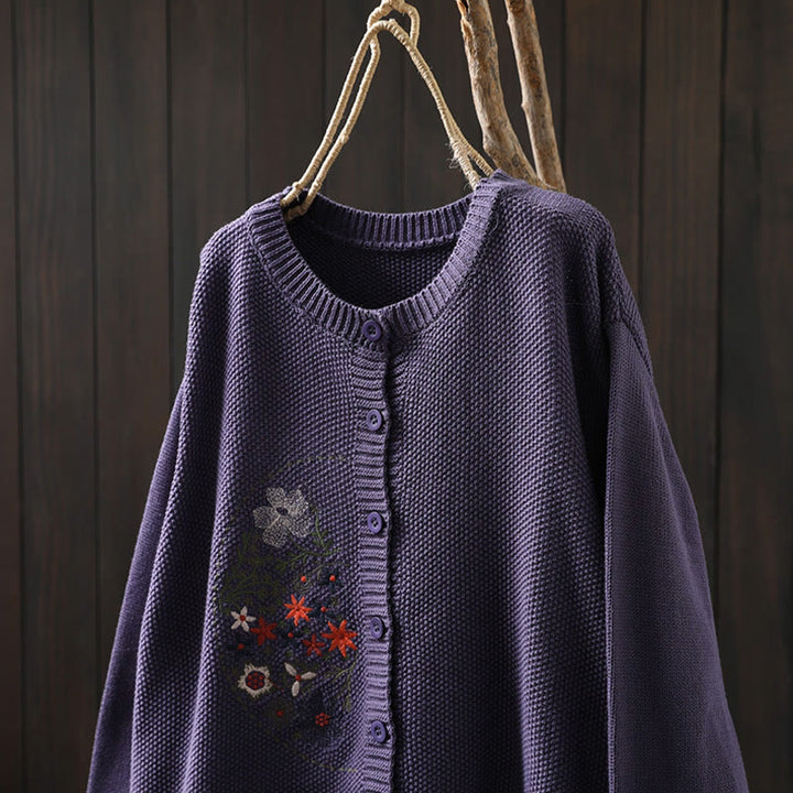 Sweter kardigan z długim rękawem i haftowanymi guzikami z motywem kamieni Buddha Stones damskiej - image 6