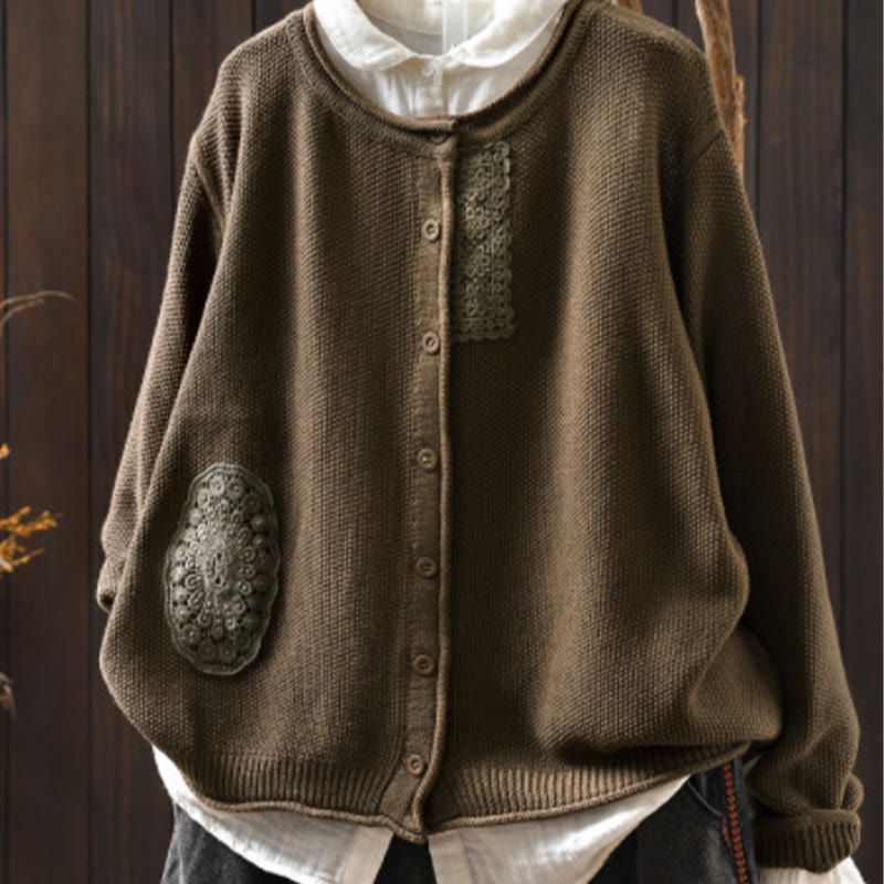 Sweter kardigan z długim rękawem i bawełny z motywem Buddha Stones, z kwiatowymi guzikami i długimi rękawami - Peru - US4-6, UK/AU8-10, EU36-38 (F) - image 3