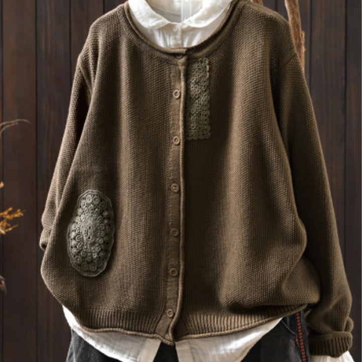 Sweter kardigan z długim rękawem i bawełny z motywem Buddha Stones, z kwiatowymi guzikami i długimi rękawami - Peru - US4-6, UK/AU8-10, EU36-38 (F) - image 3