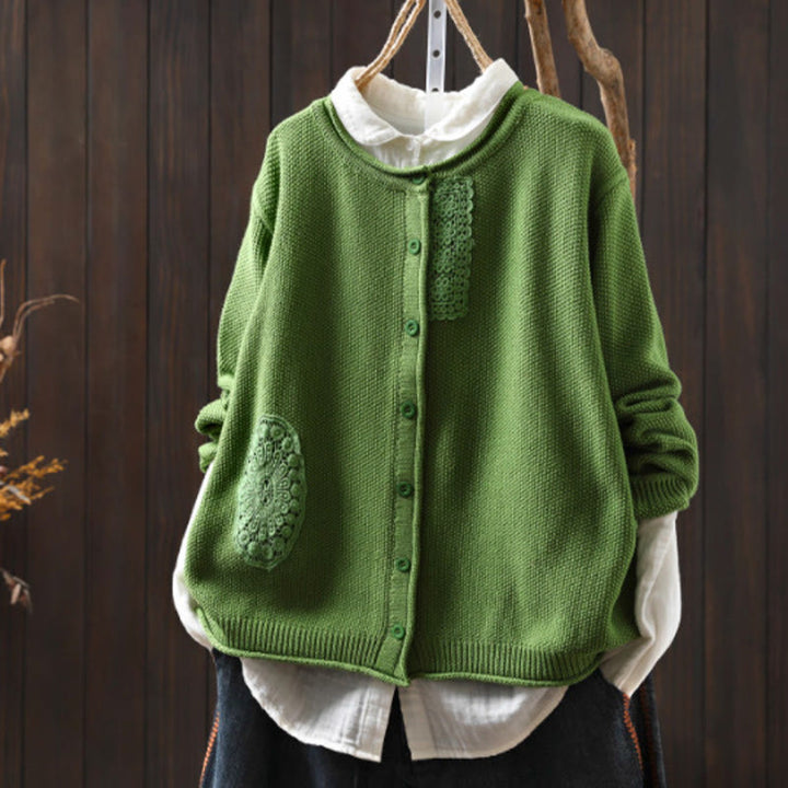 Sweter kardigan z długim rękawem i bawełny z motywem Buddha Stones, z kwiatowymi guzikami i długimi rękawami - Wiosenna Zieleń - US4-6, UK/AU8-10, EU36-38 (F) - image 22