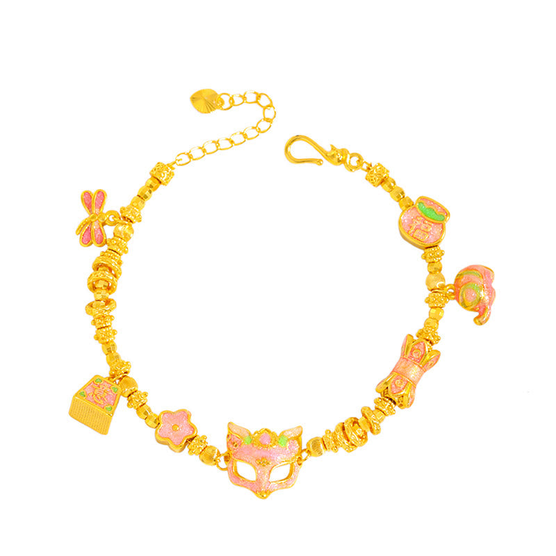 Bransoletka z Buddha Stones z mosiądzu platerowanego 24-karatowym złotem i zawieszką szczęścia w kształcie lisa Fu - image 4