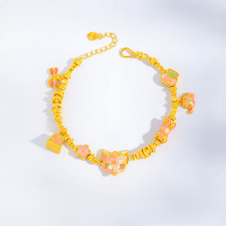 Bransoletka z Buddha Stones z mosiądzu platerowanego 24-karatowym złotem i zawieszką szczęścia w kształcie lisa Fu - image 2